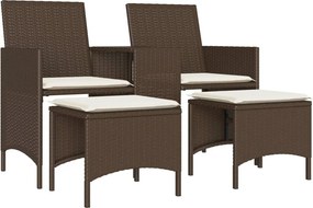 vidaXL 2 személyes barna polyrattan kerti kanapé asztallal/székkel