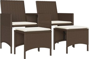 vidaXL 2 személyes barna polyrattan kerti kanapé asztallal/székkel