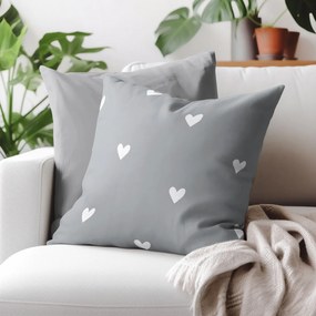 Goldea pamut párnahuzat - szívecskék, szürke alapon 30 x 50 cm