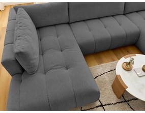 Sötétszürke kinyitható-tárolóhelyes sarokkanapé (bal oldali-U alakú) Fuji – Bobochic Paris