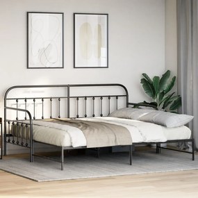 Napágy Keret Dívánnal Fekete 90x190 cm Acél
