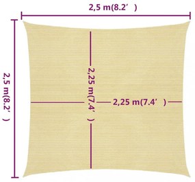 bézs HDPE napvitorla 160 g/m² 2,5 x 2,5 m