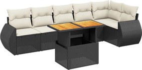 vidaXL 7 részes fekete polyrattan kerti ülőgarnitúra párnával