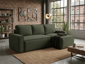 SMART BOUCLE L alakú kihúzható, megfordítható sarokkanapé 232x143 cm, sötétzöld
