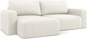 Krémszínű kordbársony kinyitható-tárolóhelyes sarokkanapé (bal oldali-heverő résszel) Kona – Makamii