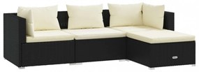 4 részes fekete polyrattan kerti bútorszett párnákkal