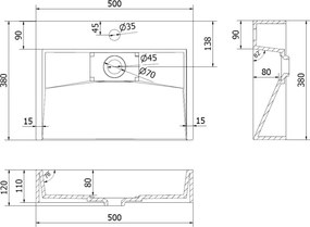 Mexen Ava konglomerát pult mosdó 1/O 50 x 38 cm, fehér - 23015001