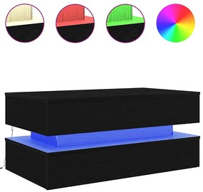 Fekete tölgy dohányzóasztal LED-lámpákkal 90x50x40 cm