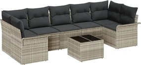 vidaXL Kerti Kanapé Szett párnával 8 pcs Világosszürke polirattan
