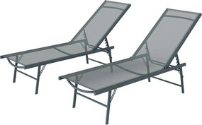 Outsunny 2 db-os Kerti Napozó Székek Kültéri Összecsukható Napozók Öt Pozícióban Állítható Fém Kerettel és Lélegző Hálós Üléssel Strandhoz és Medencéh