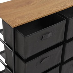 Intenso Home komód 8db szövet fiókkal 76x90cm | Fekete - arany tölgy vászonfiókos tároló