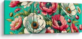 Kép - Virágok kék háttéren (órával) (90x30 cm)