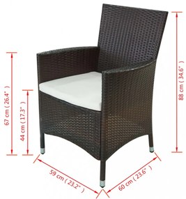 11-részes barna kültéri polyrattan étkezőszett párnákkal