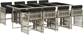 vidaXL 9részes világosszürke polyrattan kerti étkezőgarnitúra párnával