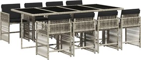 vidaXL 9részes világosszürke polyrattan kerti étkezőgarnitúra párnával