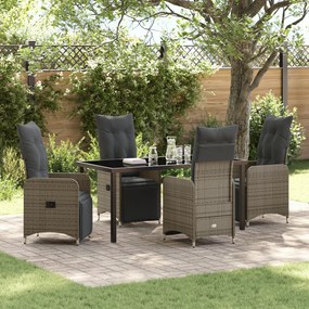 5 Részes Kerti Étkező Szett Párnákkal Szürke Poly Rattan