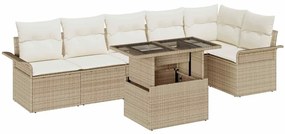 vidaXL Kerti Kanapé Szett párnával tárolóval 7 pcs Bézs Poli rattan