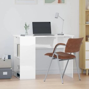 Magasfényű fehér színű szerelt fa íróasztal 100x55x75 cm