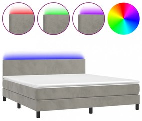 világosszürke bársony rugós és LED-es ágy matraccal 160x200 cm