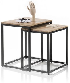 SAKURA dohányzó asztal Olajozott tömör tölgy - fekete fém keret - szett - 50x40cm és 45x37cm