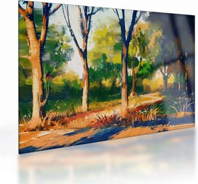 Erdő képe a nyári napsütésben, festmény (üvegen) (70x50 cm)