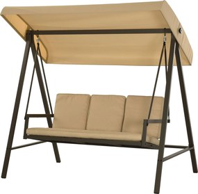 Outsunny Hollywood Hinta 3 Személyes Hinta Pad, Állítható Tetővel, Hinta Pad Hátpárnával, Kerti Hinta 360 kg Terhelhetőséggel, Beige, 200 x 125 x 175