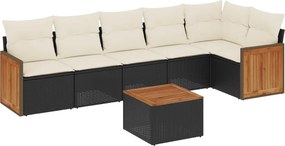 vidaXL 7 részes fekete polyrattan kerti ülőgarnitúra párnával