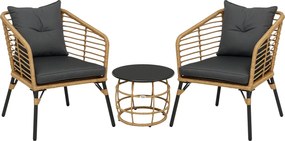 Outsunny Rattan Kerti Bútor Szett, 3 részes Ülőgarnitúra, Kávézó Asztallal és 2 Székkel, Párnás Bistro Szett, Teraszbútor, Erkély, Acél, Homok + Sötét