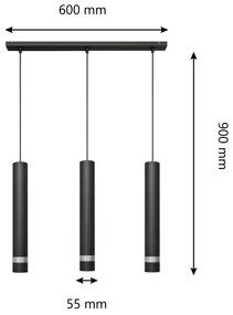 LED Csillár zsinóron TUBA 3xGU10/4,8W/230V fekete/króm