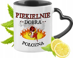 Szülésznőnek Fekete Bögre Szív Alakú Füllel Ajándék