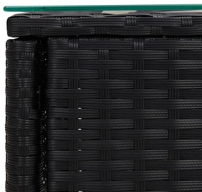 fekete polyrattan és edzett üveg kisasztal 53 x 37 x 48 cm