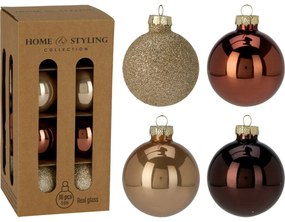 16 darabos karácsonyi díszkészlet Crystal Harmony,cofee, átmérő 5 cm, üveg, 5 cm átmérőjű