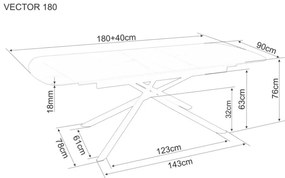 Vector bővíthető étkezőasztal fekete 180-220cm