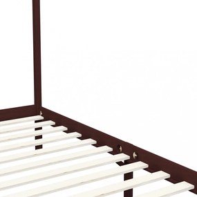 sötétbarna tömör fenyőfa baldachinos ágykeret 120 x 200 cm