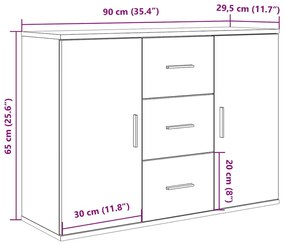 kézműves tölgy színű szerelt fa tálalószekrény 90x29,5x65 cm