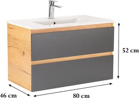 Vario Forte 80 alsó szekrény mosdóval tölgy-antracit