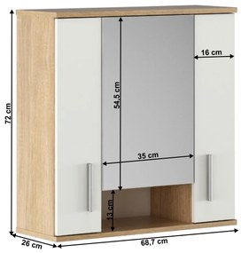Tükrös fai fürdőszoba szekrény Leah  01 (Szonoma tölgy + fehér matná). 1065343