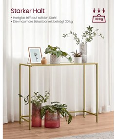 Konzolasztal edzett üveglappal, óarany 100x20x80cm