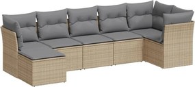 vidaXL 7 részes bézs polyrattan kerti ülőgarnitúra párnákkal