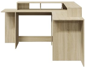 sonoma tölgy színű szerelt fa íróasztal LED-ekkel 152x152x91 cm