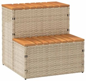 pezsgőfürdő lépcső bézs 50x50x50,5cm polyrattan és akácfa