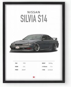 Poszter keretben Nissan Silvia S14 20x30 cm Ajándék ötlet