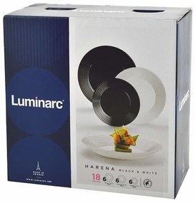 Luminarc HARENA üveg étkészlet 18 részes 6 személyes fehér fekete N1518