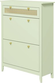 HOMCOM Zokniszekrény 2 Felhajtható Ajtóval, Fiókos Zokni Fiók, Állítható Polccal, Zokniszekrény 12 Pár Cipőnek, 88 x 30 x 120 cm, Zöld | Aosom