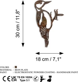 Bird fém kerti dísztárgy, barna, 18×30 cm