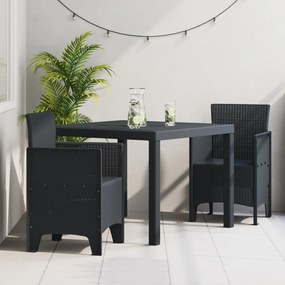 3 darabos kertibútor étkező garnitúra szénszínű poli rattan