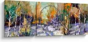 Kép - havas út az erdőben, olajfestmény (órával) (90x30 cm)