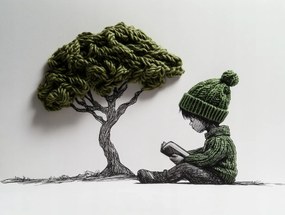 Vászonkép Canvas Gyerek Fiú Fa Könyv 3D Gyapjú 80x60