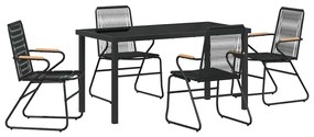 vidaXL Kert étkező szett 5 pcs Fekete Porszórt acél