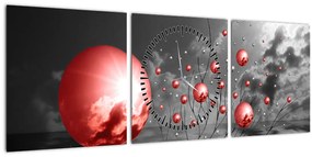 Piros gömbök képe (órával) (90x30 cm)